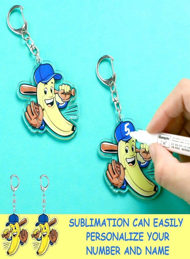 Aurelema 24 Pcs Bananas Team Baseball Acrylic Keychains Gifts Bulk Large Size Funny Banana Keychains for Sublimation Vinyl Sticker DIY Bag Tag Baseball Team Birthday Party Favors - Image 3