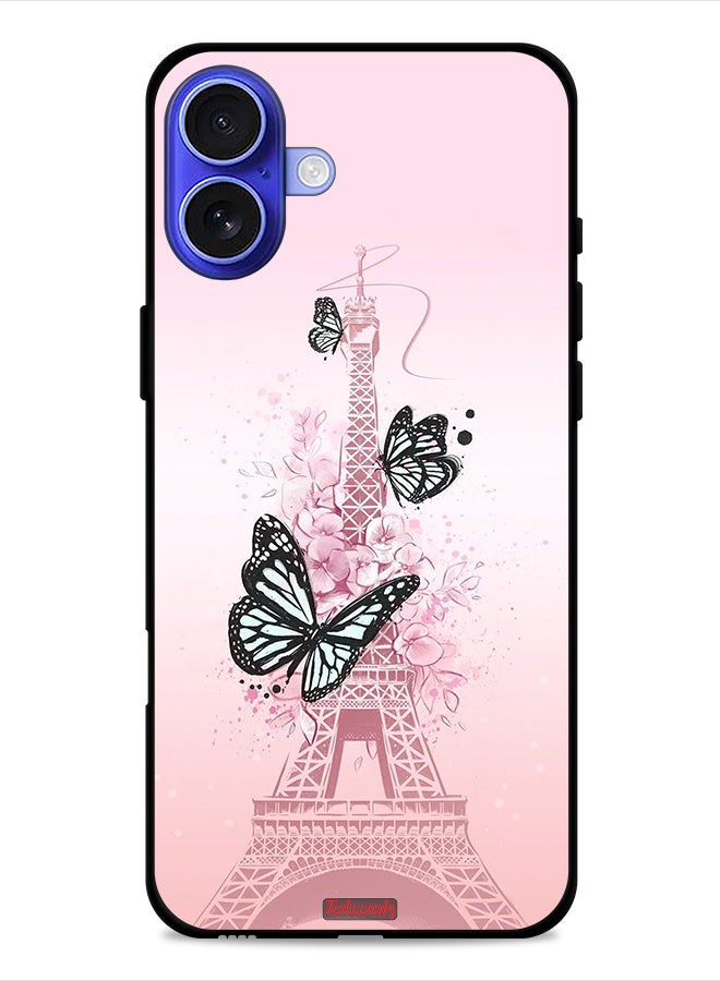 Tolwak Apple iPhone 16 Protective Case Cover Butterflies On Eiffel Tower - Image 1
