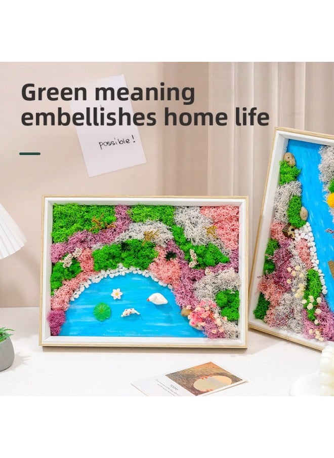 Immortal Moss Painting DIY Material Package Round Tray Green Plant Photo Frame Mother's Day Group Building Activities Manual Parent-child Salon-Color:Vigorous And Clear Water Boat (medium)  - Image 3