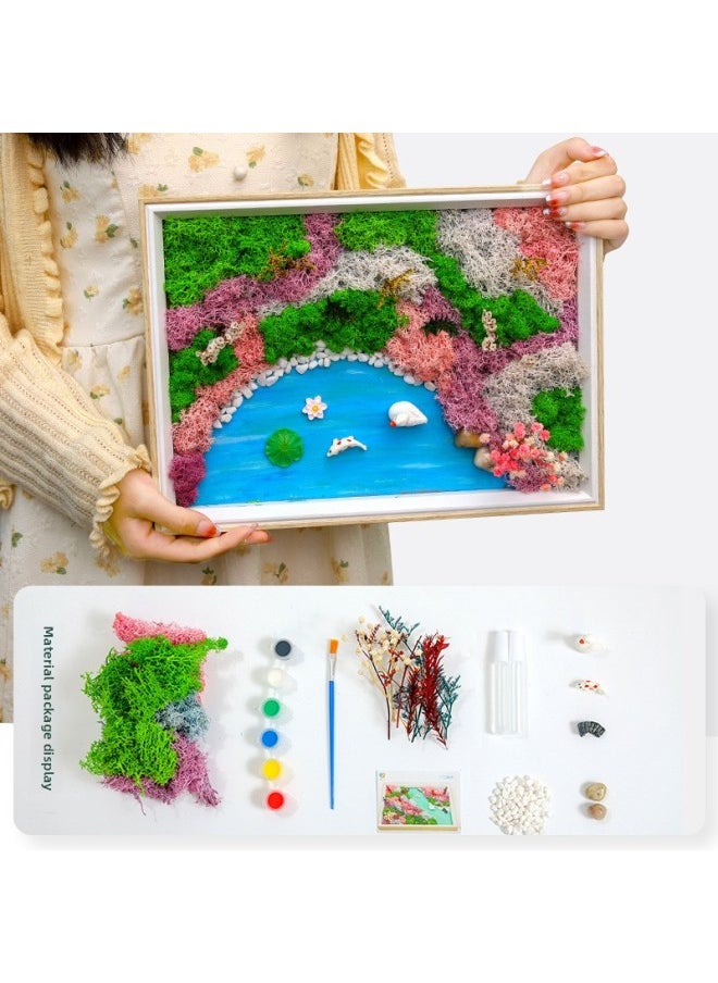 Immortal Moss Painting DIY Material Package Round Tray Green Plant Photo Frame Mother's Day Group Building Activities Manual Parent-child Salon-Color:Vigorous And Clear Water Boat (medium)  - Image 5