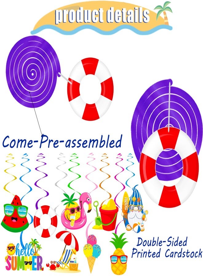 umoni Summer Hanging Swirls Beach Pool Hanging Swirls 20Pcs Summer Party Decorations Hello Summer Ceiling Hanging Decor Streamers for Summer Hawaiian Luau Birthday Baby Shower Party Supplies - Image 4