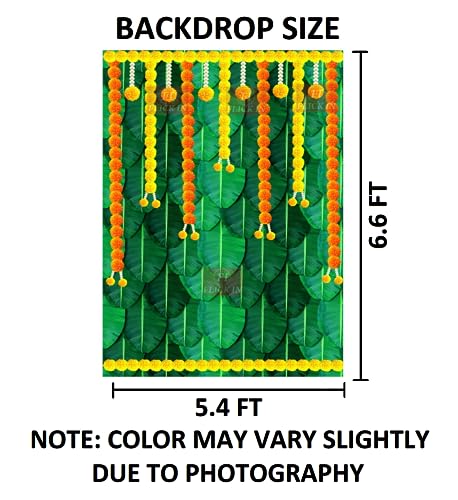 FI - FLICK IN 1 Pcs Yellow Flower Curtain Backdrop Housewarming Puja Haldi Mehendi Banana Leaf Cloth Curtains Background Wedding Welcome Home Entrance Pooja Festival Decoration (Pack of 1, Multi) - Image 2