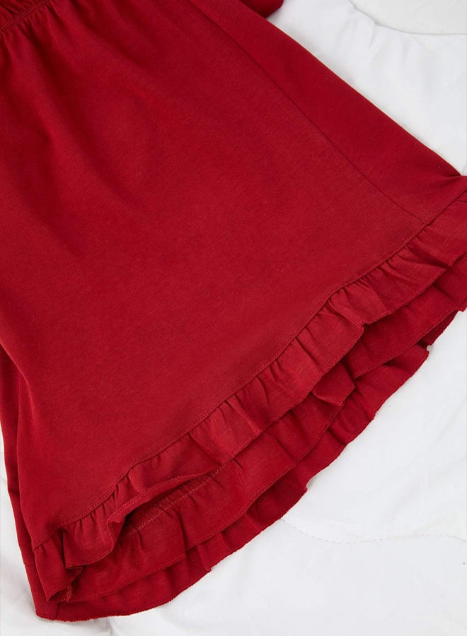 trendyol Burgundy Crew Neck Ruffle Detailed 3Piece Pajama Set - Image 3