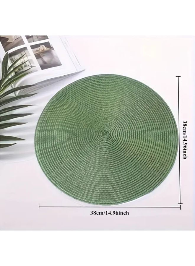 Green 6 Piece 15 Inch Round Placemats Set Easy Clean Fabric PP - Image 3