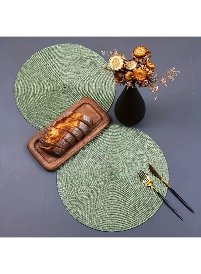 Green 6 Piece 15 Inch Round Placemats Set Easy Clean Fabric PP - Image 2
