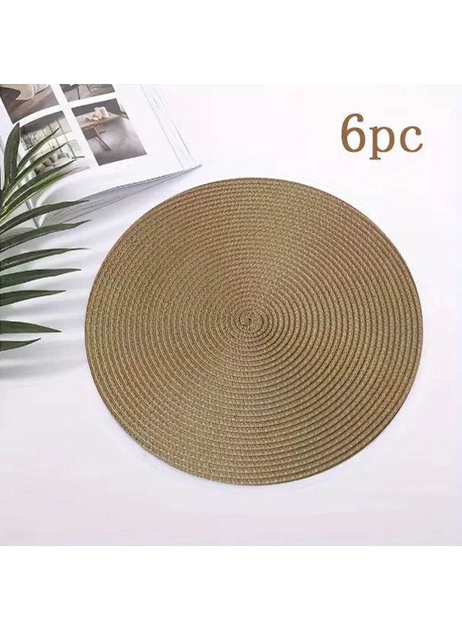 Green 6 Piece 15 Inch Round Placemats Set Easy Clean Fabric PP - Image 4