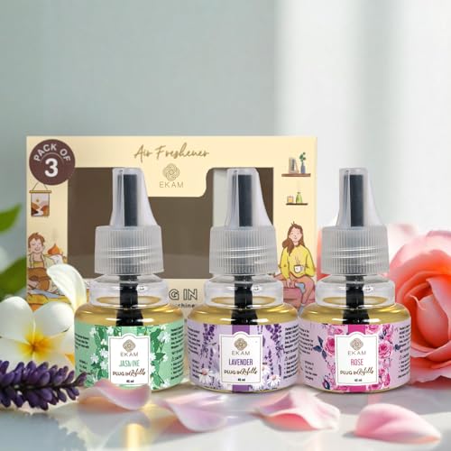 EKAM | Combo Pack Of 3 | Lavender, Rose & Jasmine Scented Liquid Plug-In Air Freshener Refill| 45Ml Each|Lasts up to 125 Days Each / 500 Hours Each | Perfect for Living Rooms, Bedrooms & More - Image 1