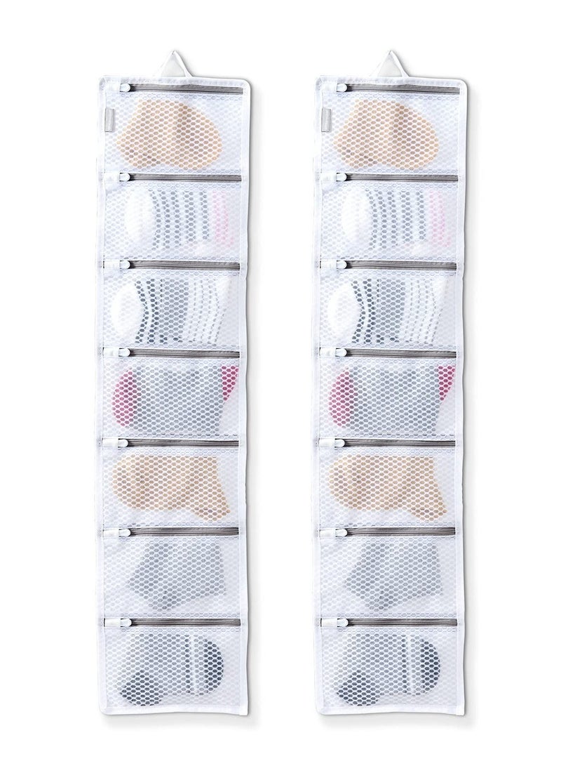 Y&D Socks Laundry Bag, Sock Organizer Mesh Hanging Bags for Delicates, 14 Pocket Paired Wash/Dry/Store Need not Clips/Sorting/Matching, Washing Machine, Dryer and Closet Gloves Panties Tie 2 PCS  - Image 1