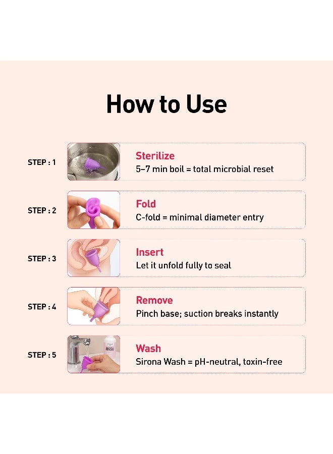 Sirona Menstrual Cup | Up to 8 Hours Protection | Rash-free | Biocompatible | Sustainable & Economical | Hypoallergenic Size small - Image 2