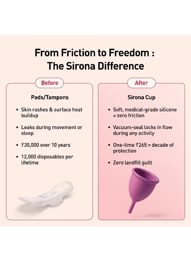 Sirona Menstrual Cup | Up to 8 Hours Protection | Rash-free | Biocompatible | Sustainable & Economical | Hypoallergenic Size small - Image 3