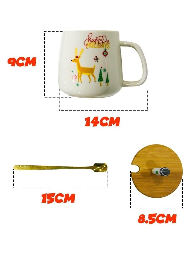 UKR Festive Deer Mug with Spoon and Lid – Christmas Themed Coffee & Tea Mug for Kids & Adults – Perfect Holiday Gift, Decorative Mug for Winter & Holiday Season - Image 3