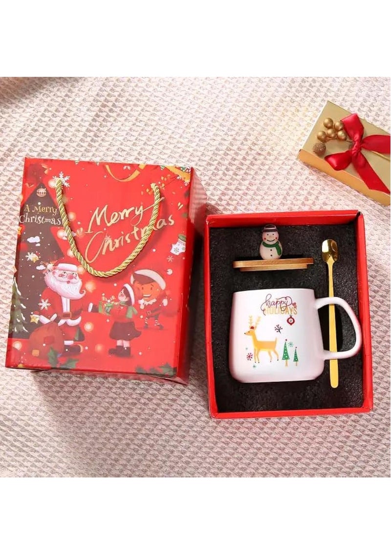 UKR Festive Deer Mug with Spoon and Lid – Christmas Themed Coffee & Tea Mug for Kids & Adults – Perfect Holiday Gift, Decorative Mug for Winter & Holiday Season - Image 2