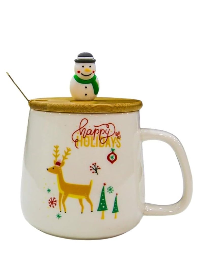UKR Festive Deer Mug with Spoon and Lid – Christmas Themed Coffee & Tea Mug for Kids & Adults – Perfect Holiday Gift, Decorative Mug for Winter & Holiday Season - Image 1