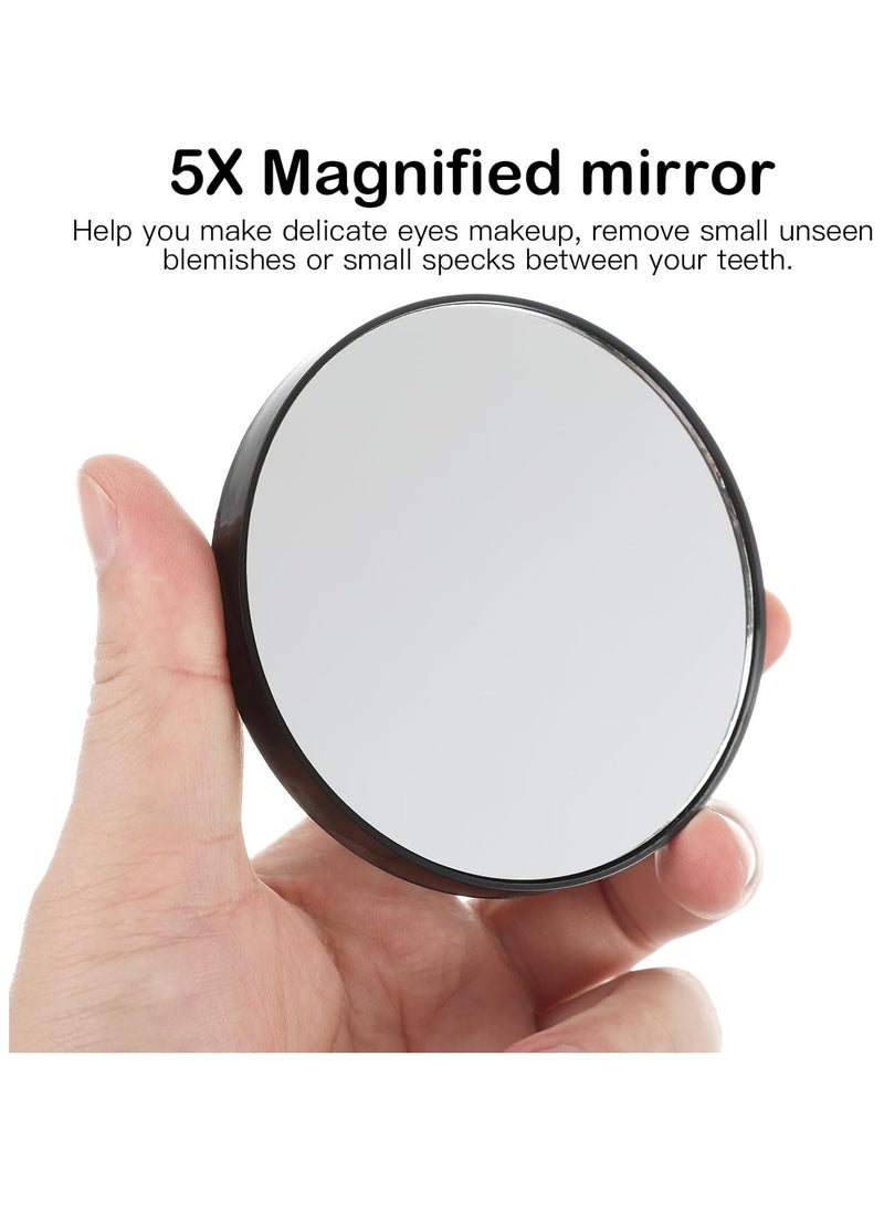 8.8cm 5X Magnifying Mirror Wall-mounted Small Round Compact Makeup Mirror Pocket Makeup Mirror Magnifying Bathroom Makeup Tools with 2 Suction Cups/Suction Cups Suitable for Home Bedroom, Can Pick Pimples, Squeeze Acne and Remove Blackheads (Black) - Image 2