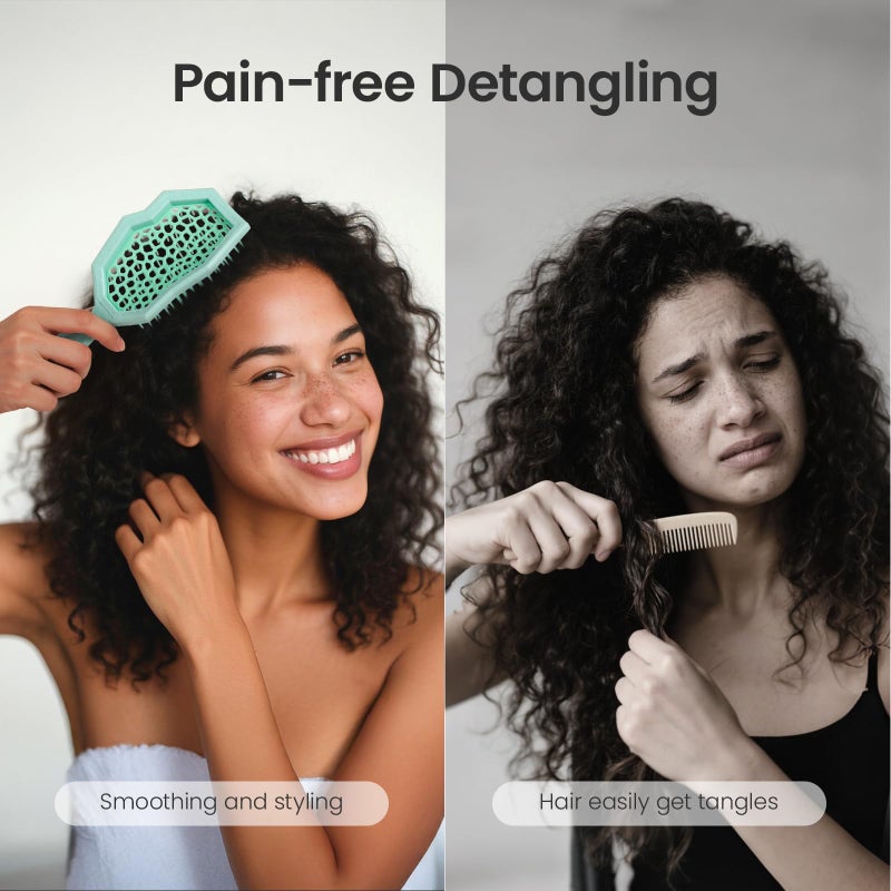 AIMIKE Glacier Detangling Brush, Pain-Free Detangler Brush for Curly Hair Wet & Dry Use, Glide Through Tangles with Ease, Vented Hair Brush for Women's 2c to 4c Curls, Mint Green - Image 3