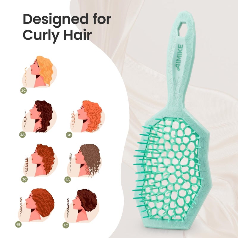 AIMIKE Glacier Detangling Brush, Pain-Free Detangler Brush for Curly Hair Wet & Dry Use, Glide Through Tangles with Ease, Vented Hair Brush for Women's 2c to 4c Curls, Mint Green - Image 4
