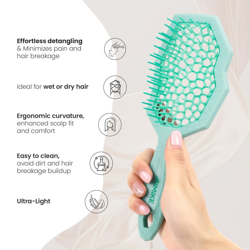 AIMIKE Glacier Detangling Brush, Pain-Free Detangler Brush for Curly Hair Wet & Dry Use, Glide Through Tangles with Ease, Vented Hair Brush for Women's 2c to 4c Curls, Mint Green - Image 5