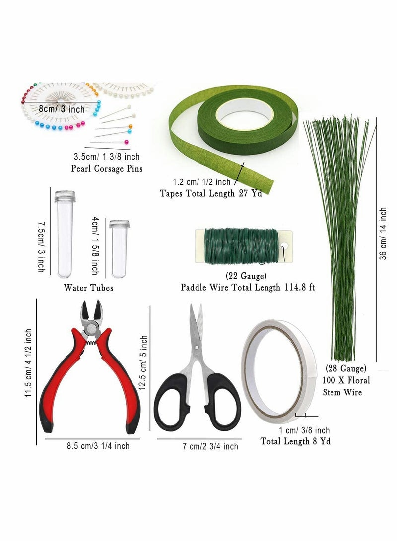 Excefore Floral Arrangement Kit,Floral Craft Tools with 17Pcs Floral Tape 26 Gauge Stem Wire 22 Gauge Paddle Wire 2Pcs Double-Sided Tape for Pearl Corsage Pin Bouquet Wrap Florist - Image 2