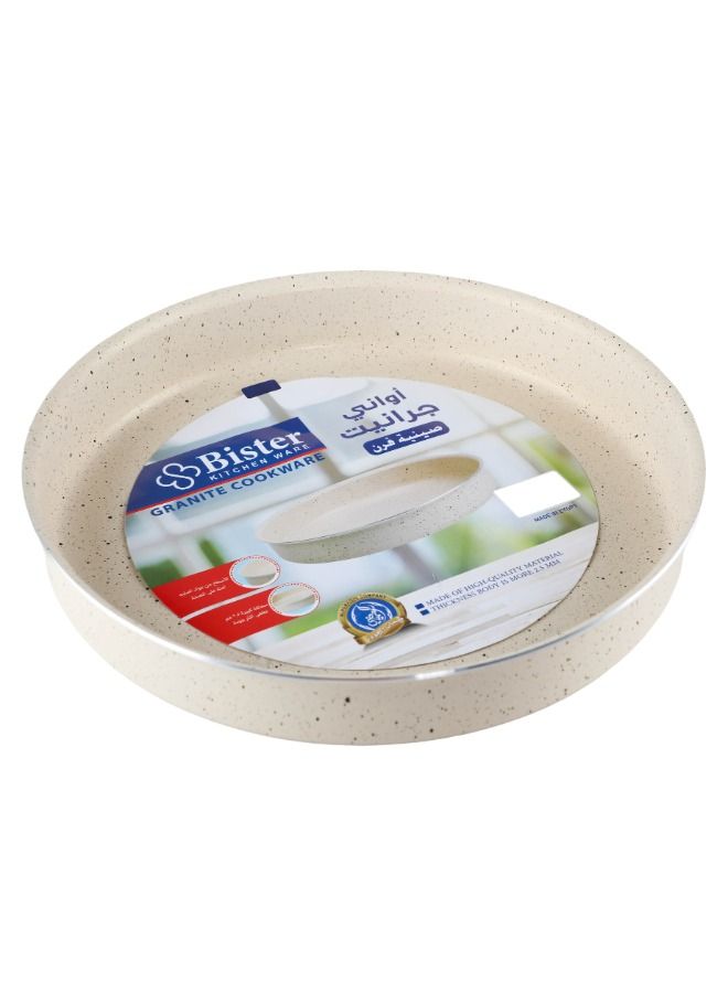 Bister Granite Round Baking Oven Tray 30 cm Beige – Non-Stick Speckled Coating, Flat Bottom, 2.5 mm Thick High-Quality Metal Bakeware - Image 1