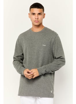 Men Crew Neck Embroidered Logo Long Sleeves Sweatshirt, Grey