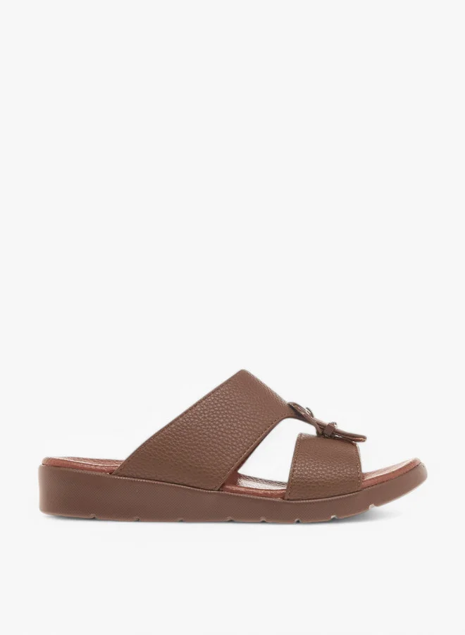 LBL by Shoexpress Textured Slip-On Arabic Sandals with Buckle Accent