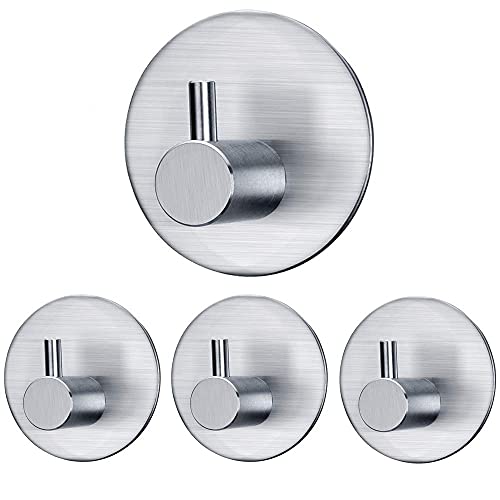 JIALTO 4 Pcs Adhesive Hooks - Heavy Duty Wall Hangers for Bathroom Stainless Steel SUS 304 Kitchen, and Multipurpose Use - Image 1