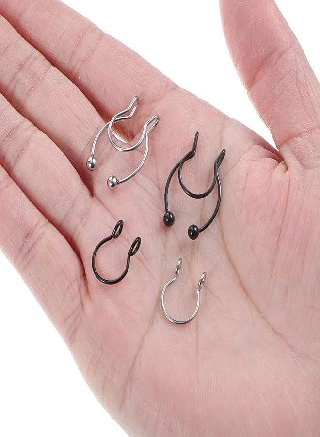 HaiFafafaing 4 Pcs Fake Nose Rings - 20 Gauge 8mm Inner Diameter Fake Septum Piercing - Stainless Steel Clip On Nose Rings for Women Men - Image 3