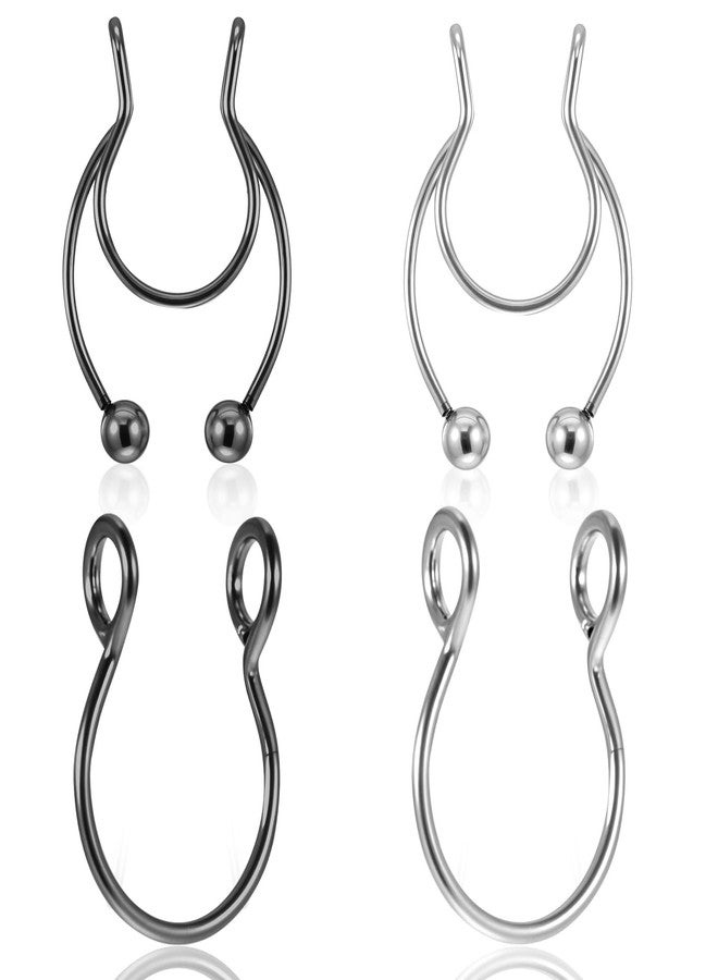 HaiFafafaing 4 Pcs Fake Nose Rings - 20 Gauge 8mm Inner Diameter Fake Septum Piercing - Stainless Steel Clip On Nose Rings for Women Men - Image 1