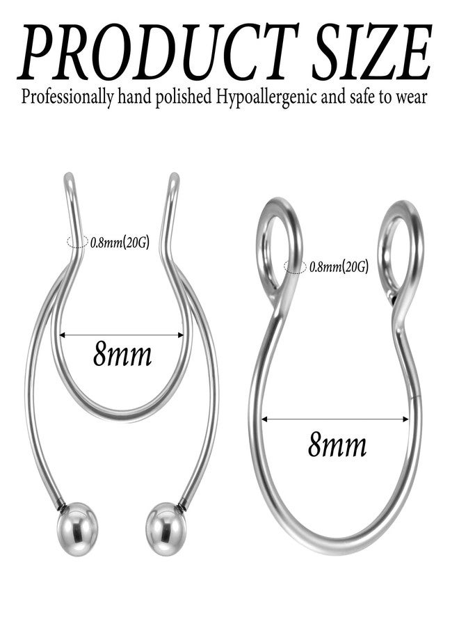 HaiFafafaing 4 Pcs Fake Nose Rings - 20 Gauge 8mm Inner Diameter Fake Septum Piercing - Stainless Steel Clip On Nose Rings for Women Men - Image 2
