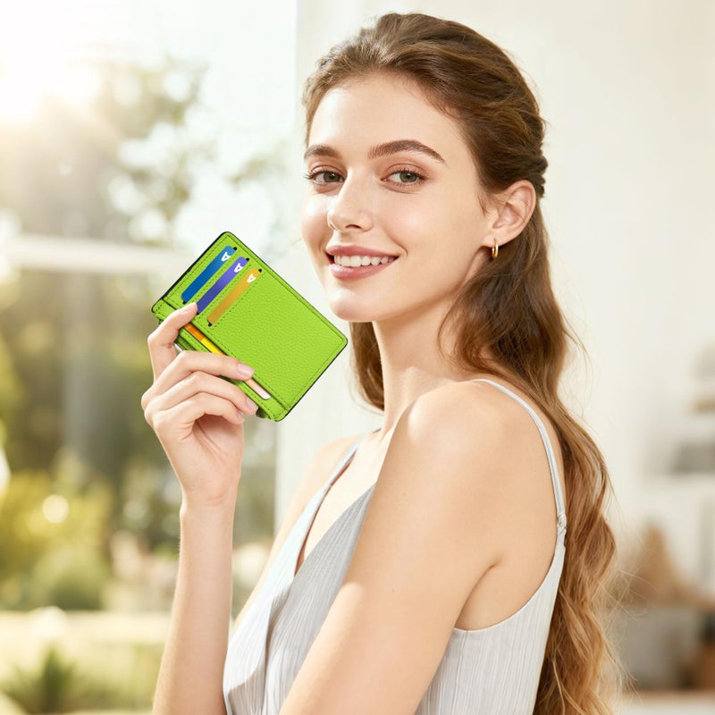 Tipmile Credit Card Holder for Women Slim Minimalist Front Pocket RFID Blocking Wallet Small Compact Card Case with ID Window, Neon Green - Image 4