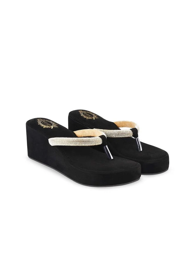 شوتوبيا Shoetopia Rhinestones Strap Detailed Wedges For Women & Girls