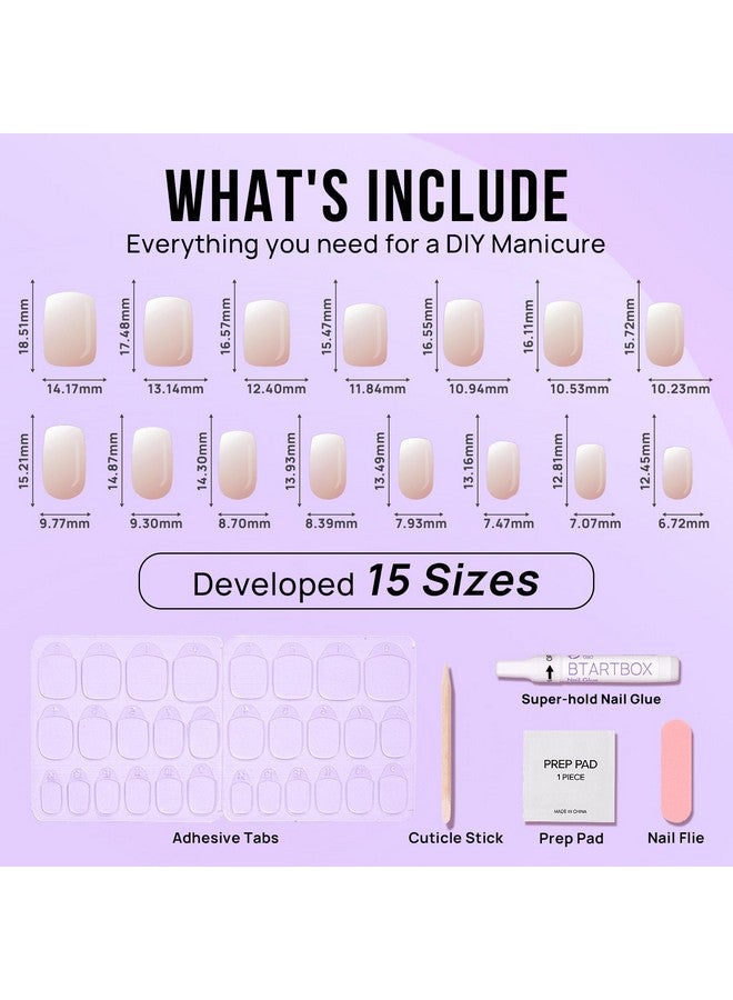 بي تي آرت بوكس ضغطة مربعة أومبير على الأظافر، ضغط جل ناعم على الأظافر القصيرة مع غراء الأظافر، 15 مقاسًا، 30 مجموعة أظافر وهمية قابلة لإعادة الاستخدام، كريم الفانيليا - Image 4