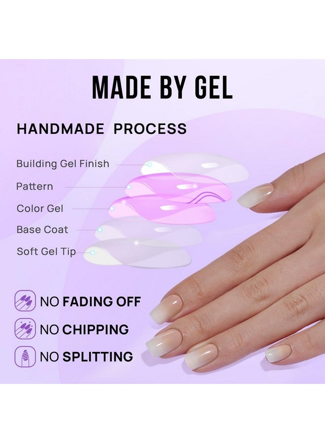 بي تي آرت بوكس ضغطة مربعة أومبير على الأظافر، ضغط جل ناعم على الأظافر القصيرة مع غراء الأظافر، 15 مقاسًا، 30 مجموعة أظافر وهمية قابلة لإعادة الاستخدام، كريم الفانيليا - Image 3