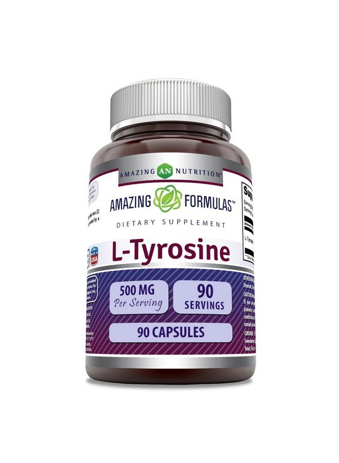 Amazing Nutrition Amazing Formulas L-Tyrosine 500 mg Capsules | Amino Acid Supplement | Non-GMO | Gluten Free | Made in USA (90 Count) - Image 1