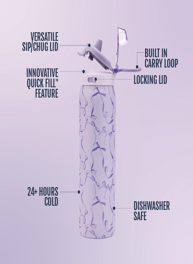 Ello Pop & Fill 22oz Stainless Steel Water Bottle with QuickFill Technology, Double Walled and Vacuum Insulated Metal, Leak Proof Locking Lid, Straw and Chug, Reusable, BPA Free, Take a Bow - Image 3