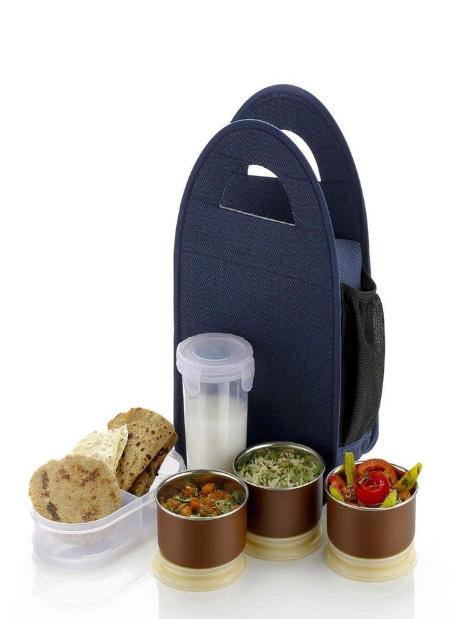 SHM Stainless Steel 3 Container, 1 Casserole Set, 1 Plastic Bottle Lunch Box Set with Carry Bag for Office, College and School for Men, Women Kids | Tiffin Box with Bag - Image 1