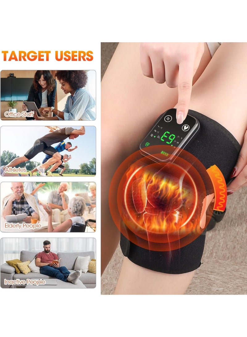 مساج الركبة الحراري مع اهتزاز – دعامة قابلة للشحن واللاسلكية للركبة، الكتف والمرفق، حرارة واهتزاز قابل للتعديل، قماش أسود - Image 3