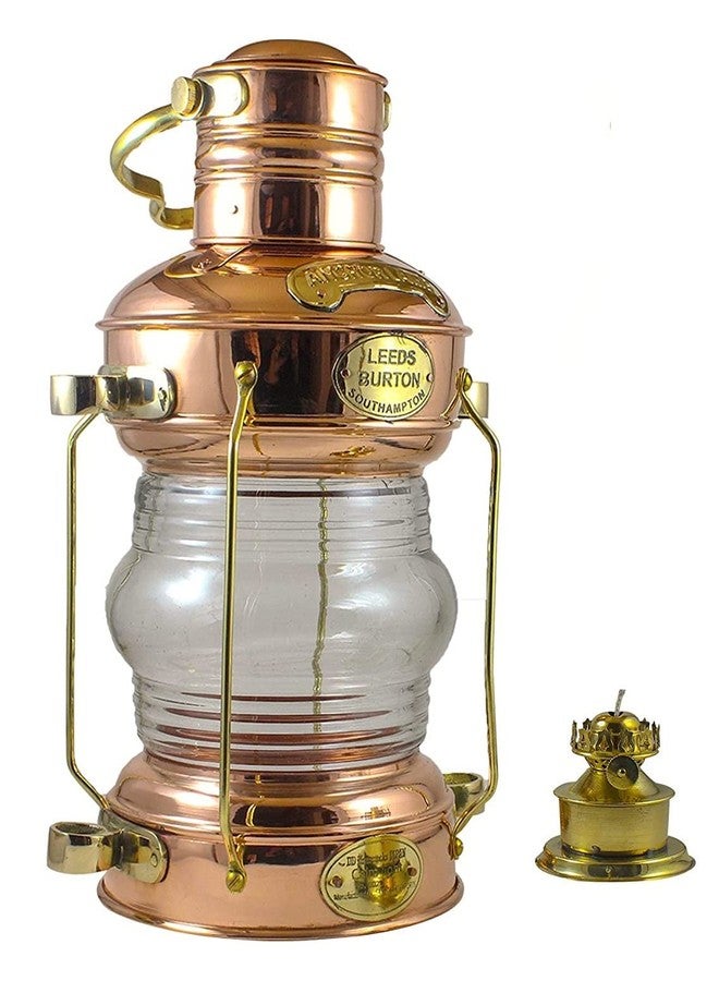Blue Globe Vintage Burner Lantern- 12” Leeds Burton Nautical Maritime Ship- Oil Lamp Burner Lantern -Hanging Lantern with Dimmer Switch- Decorative Collectible Home Decor (Copper & Brass) by Blue Globe Export - Image 1