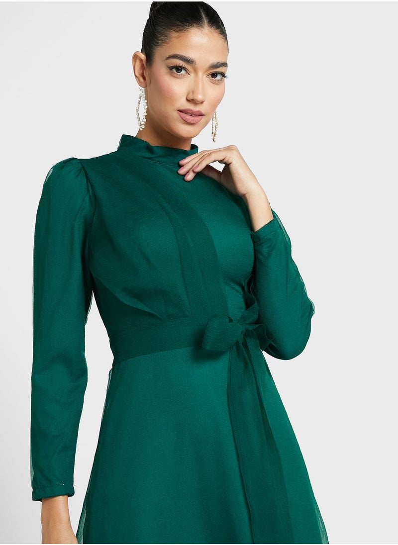 Khizana - Puff Sleeve Belted Dress - Image 1