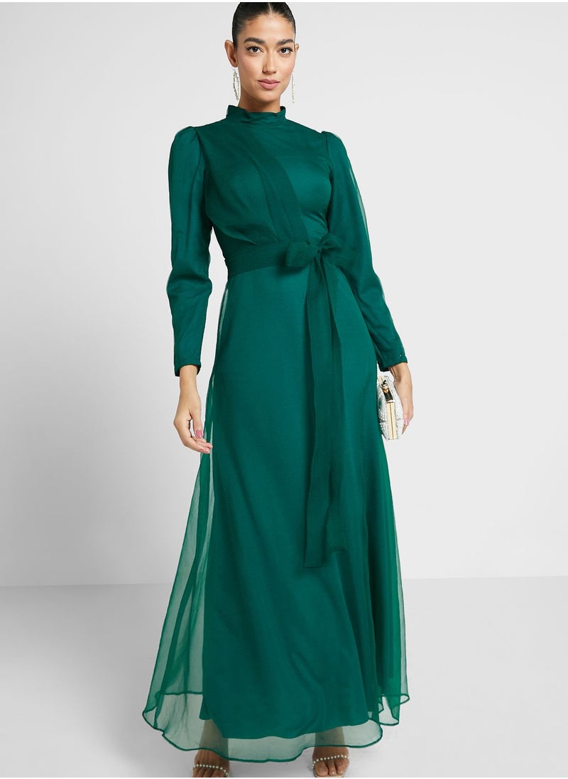 Khizana - Puff Sleeve Belted Dress - Image 1