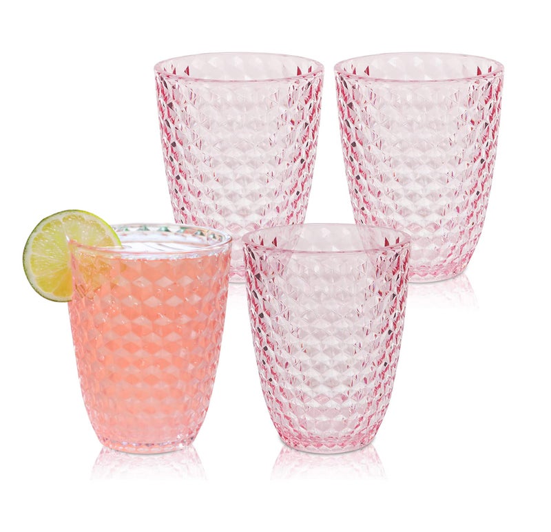 BELLAFORTE Shatterproof Tritan Plastic Short Tumbler Set of 4 12 oz  Laguna Beach Drinking Glasses  Unbreakable Glasses for Indoor and Outdoor Use  BPA Free  Pink