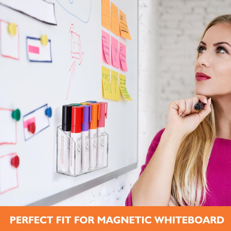 Ameceres Magnetic Pen Holder Classroom Organization Acrylic Marker Holder for Whiteboard Refrigerator Locker Accessories Pencil Dry Erase Marker Basket (1 Compartment * 2) - Image 5
