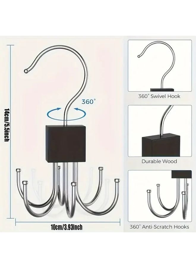 خطاف حزام دوار أسود من الفولاذ المقاوم للصدأ، منظّم متعدد الخطافات للملابس الداخلية والصدارات وربطات العنق - Image 4