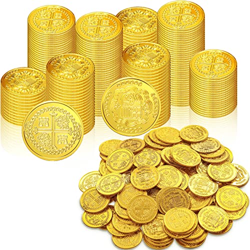 Charniol 200 Pcs Pirate Gold Coins Plastic Treasure Fake Gold Coins Decorations for Favor Party - Image 1