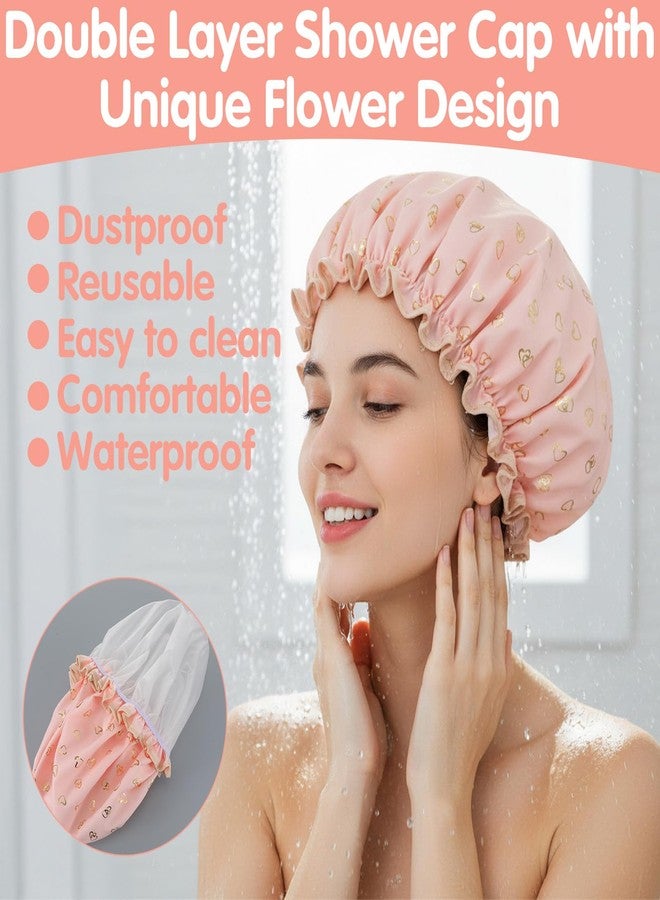 Yuanchu 4 Pcs Waterproof Shower Caps for Women, Elastic Band Bath Caps, Reusable Shower Hat Double Layer Shampoo Cap for Washing Hair Bathing SPA Makeup Cooking - Image 2
