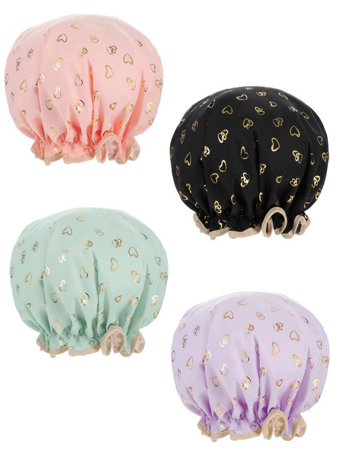 Yuanchu 4 Pcs Waterproof Shower Caps for Women, Elastic Band Bath Caps, Reusable Shower Hat Double Layer Shampoo Cap for Washing Hair Bathing SPA Makeup Cooking - Image 1