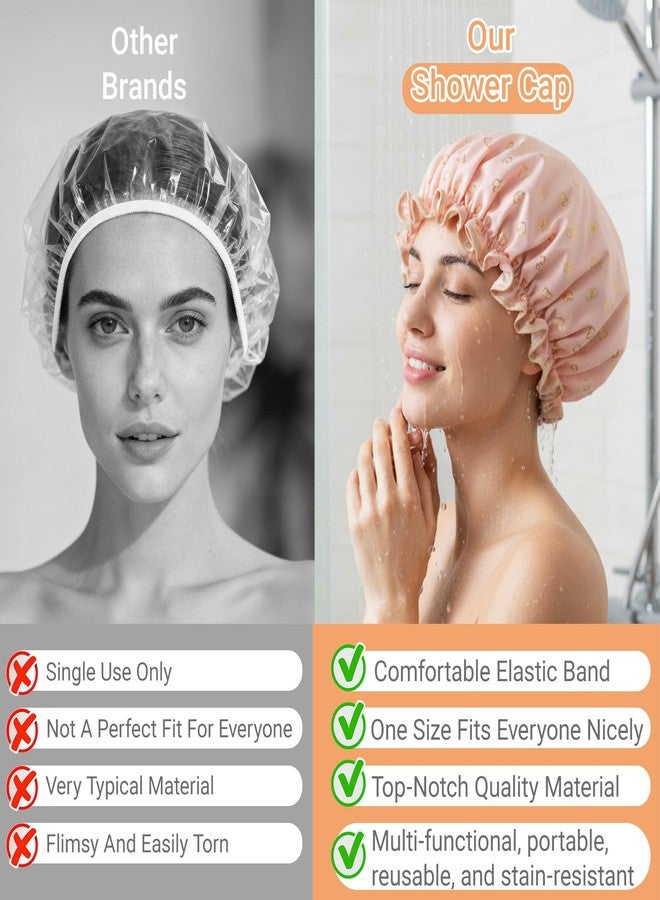 Yuanchu 4 Pcs Waterproof Shower Caps for Women, Elastic Band Bath Caps, Reusable Shower Hat Double Layer Shampoo Cap for Washing Hair Bathing SPA Makeup Cooking - Image 3