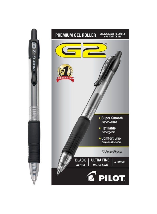 بايلوت أقلام جل رولر بريميوم G2، رأس رفيع للغاية 0.38 مم، عبوة من 12 قلمًا، أسود - Image 2