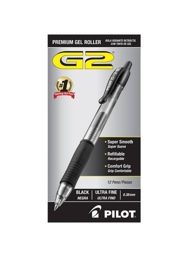 بايلوت أقلام جل رولر بريميوم G2، رأس رفيع للغاية 0.38 مم، عبوة من 12 قلمًا، أسود - Image 1