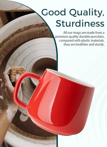 Teocera Ceramic Coffee Mug Set of 4-12 oz Coffee Mugs with Large Handles for Hot or Cold Drinks Like Latte, Cocoa, Tea or Juice - Smooth Ceramic, Dishwasher Safe, Red - Image 4